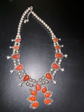 Sterling-Style Orange Stone Statement Necklace